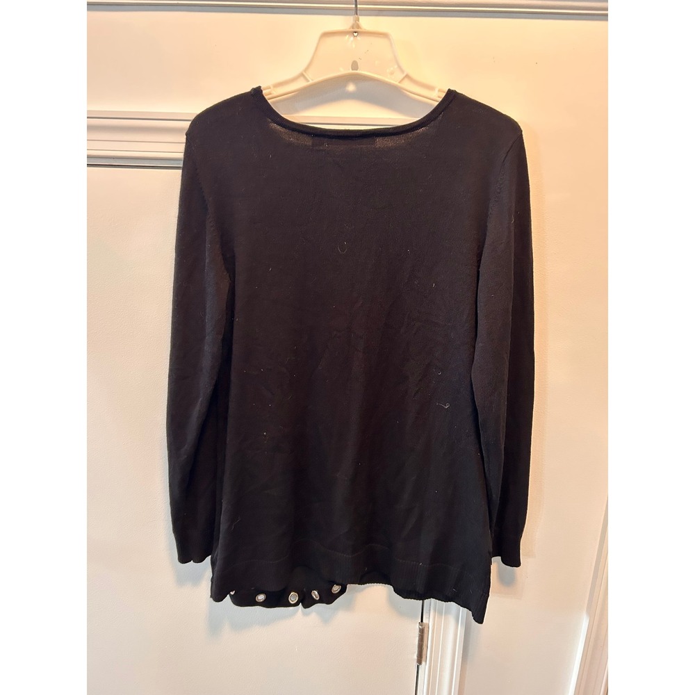 Valerie Stevens Womens Black Asymmetrical Grommet Hem Knit Top Size M - Picture 3 of 7